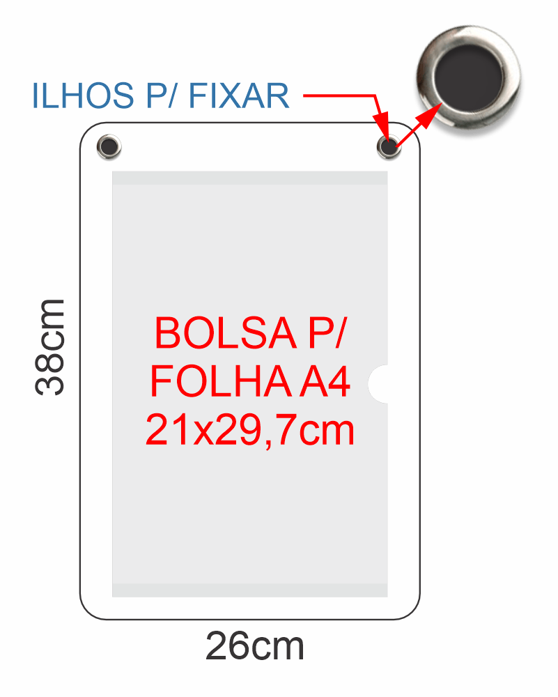 Porta-cartaz em HoneyComb 3mm 26x38cm – IP F/V c/ 1 Bolsa A4 – c/ 2 ilhós
