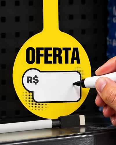 Wobbler Escreve e Apaga em PVC IP – 10×23,5cm c/ 1 Caneta Preta c/ Apagador – 10un