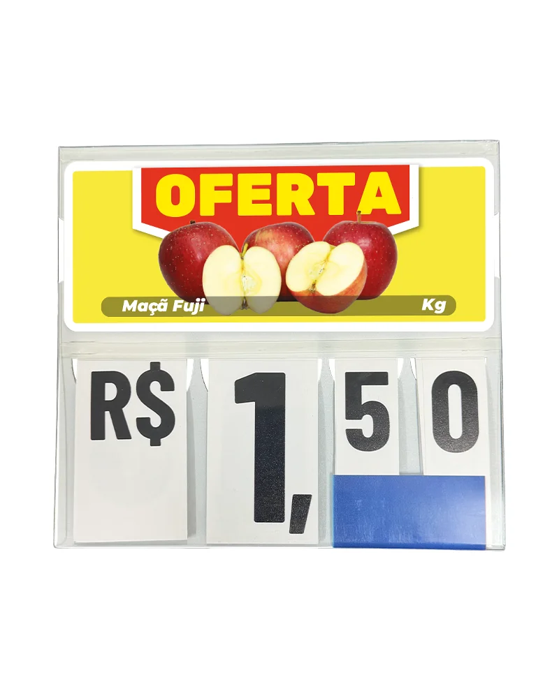 Precificador E1 em Petg 0,75mm 18×16,5cm – c/ Nº Branco c/ Encaixe de 2cm