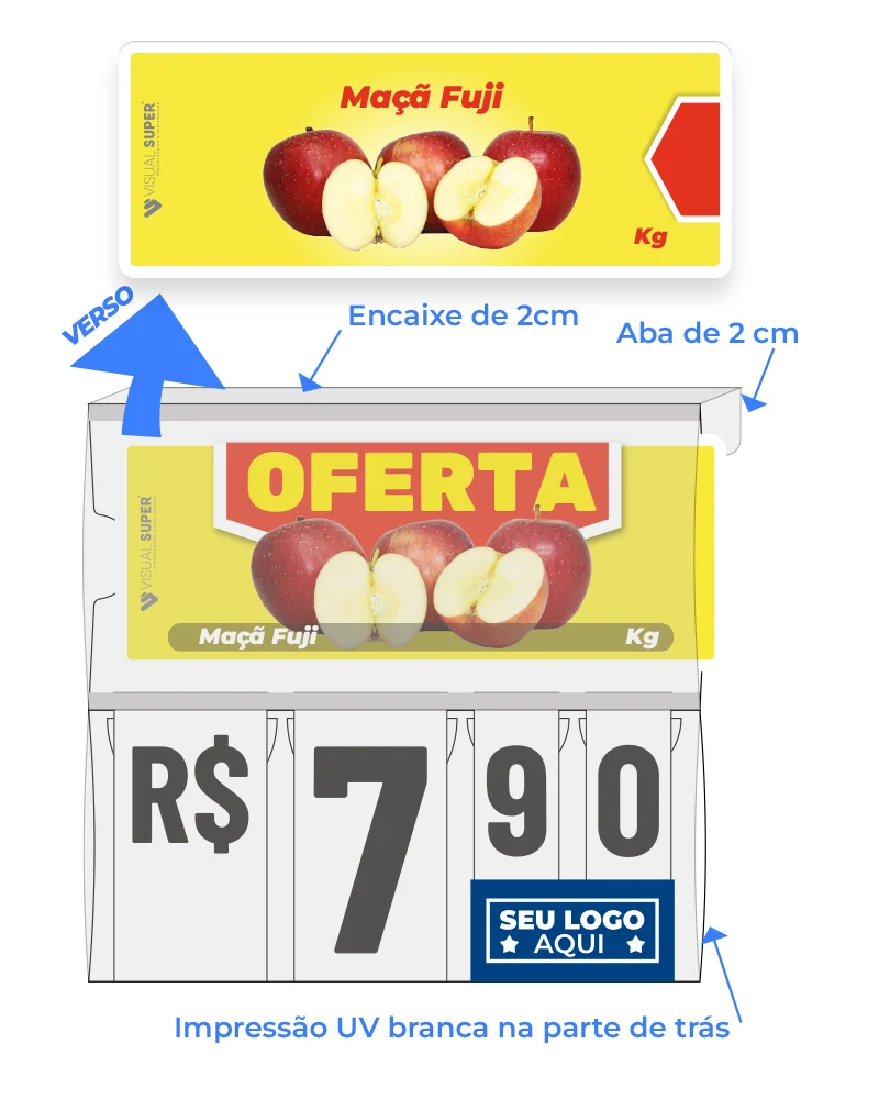 Precificador E1 em Petg 0,75mm 18×16,5cm – c/ Nº Branco c/ Encaixe de 2cm