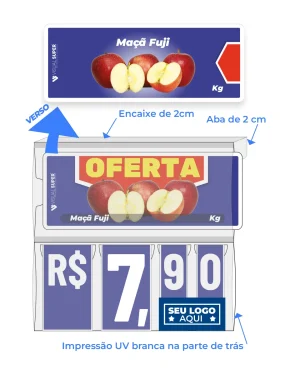 Precificador E1 em Petg 0,75mm 18×16,5cm – c/ Nº Azul c/ Encaixe de 2cm