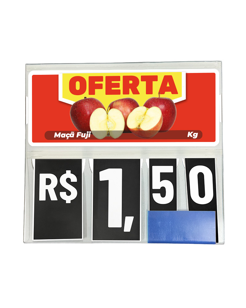 Precificador E1 em Petg 0,75mm 18×16,5cm – c/ Nº Preto c/ Encaixe de 2cm