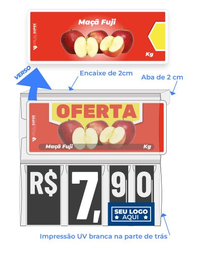 Precificador E1 em Petg 0,75mm 18×16,5cm – c/ Nº Preto c/ Encaixe de 2cm
