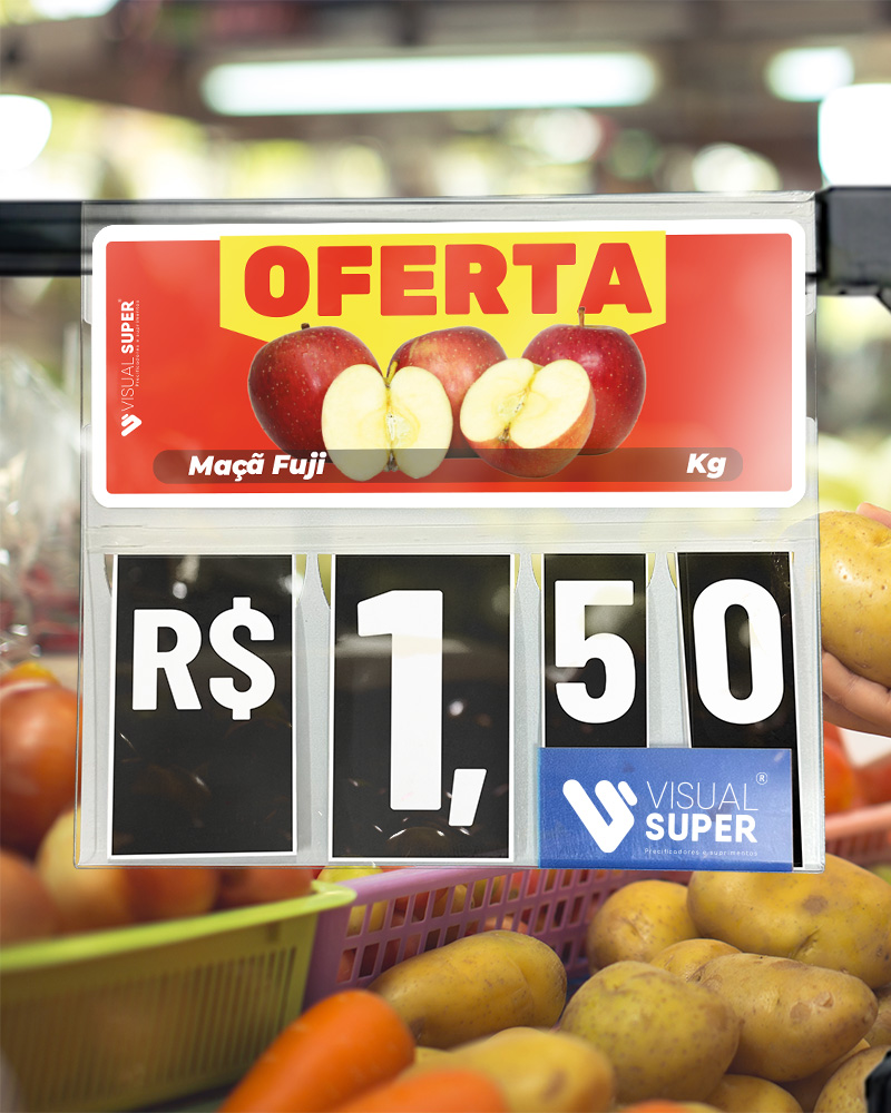 Precificador E1 18x16.5cm N.Preto em Petg Encaixe de 2cm, com numerais sanfonados e encaixe prático para preços no ponto de venda.