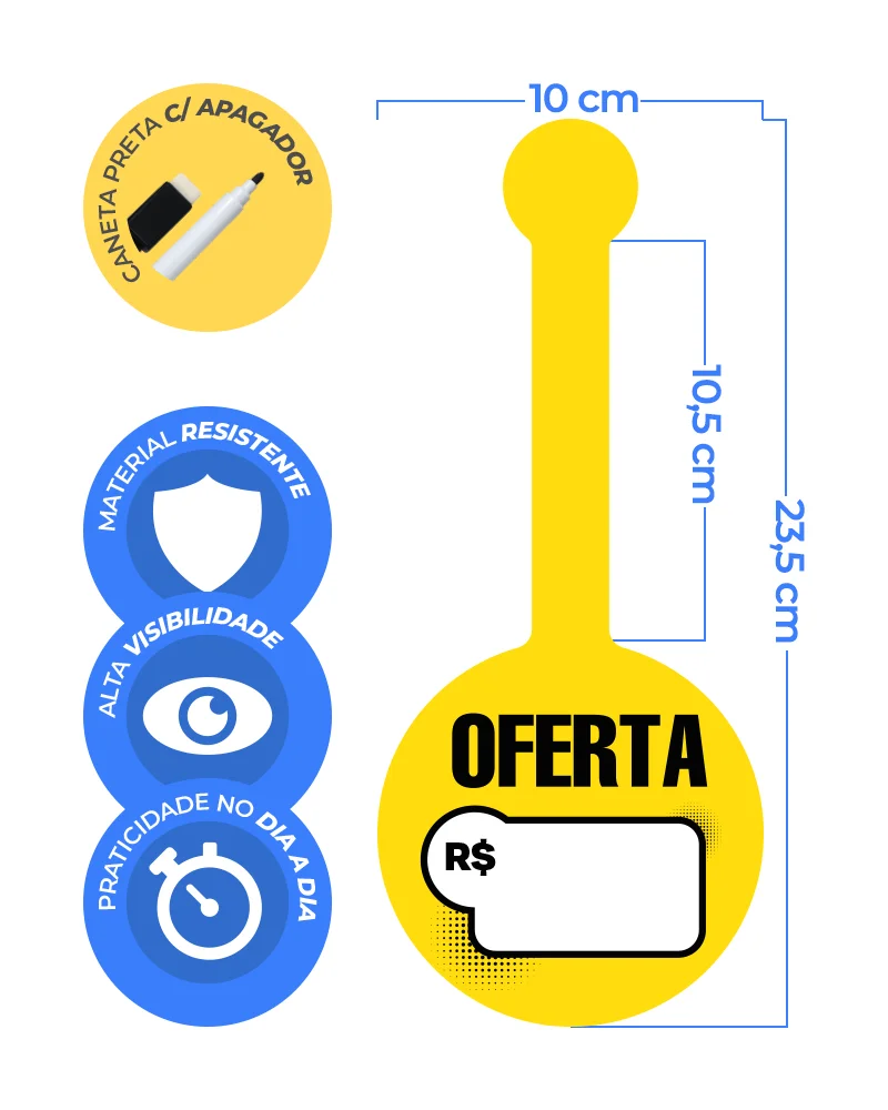 Wobbler Escreve e Apaga em PVC IP – 10×23,5cm c/ 1 Caneta Preta c/ Apagador – 10un